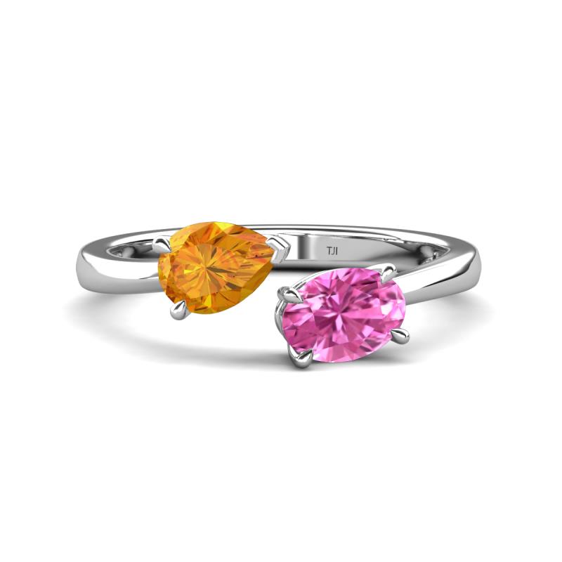Afra 1.65 ctw Citrine Pear Shape (7x5 mm) & Pink Sapphire Oval Shape (7x5 mm) Toi Et Moi Engagement Ring 