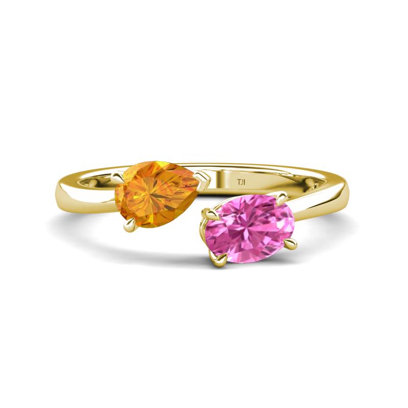 Afra 1.65 ctw Citrine Pear Shape (7x5 mm) & Pink Sapphire Oval Shape (7x5 mm) Toi Et Moi Engagement Ring 