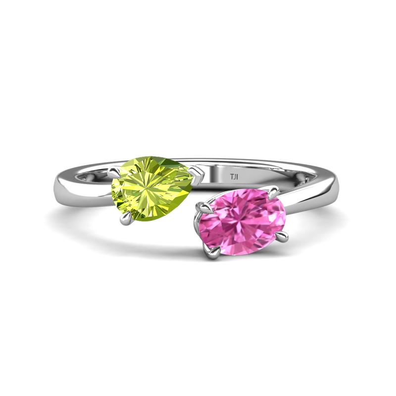 Afra 1.80 ctw Peridot Pear Shape (7x5 mm) & Pink Sapphire Oval Shape (7x5 mm) Toi Et Moi Engagement Ring 