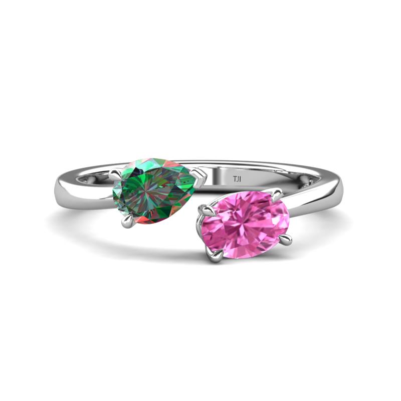 Afra 1.86 ctw Lab Created Alexandrite Pear Shape (7x5 mm) & Pink Sapphire Oval Shape (7x5 mm) Toi Et Moi Engagement Ring 