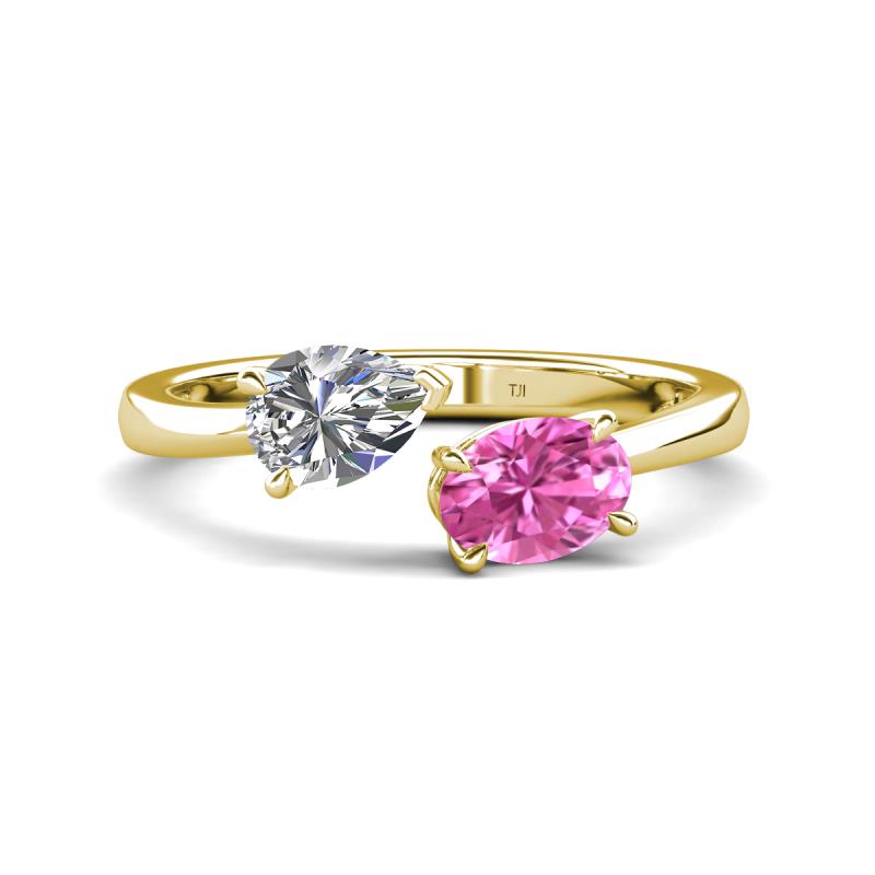 Afra 1.85 ctw Moissanite Pear Shape (7x5 mm) & Pink Sapphire Oval Shape (7x5 mm) Toi Et Moi Engagement Ring 