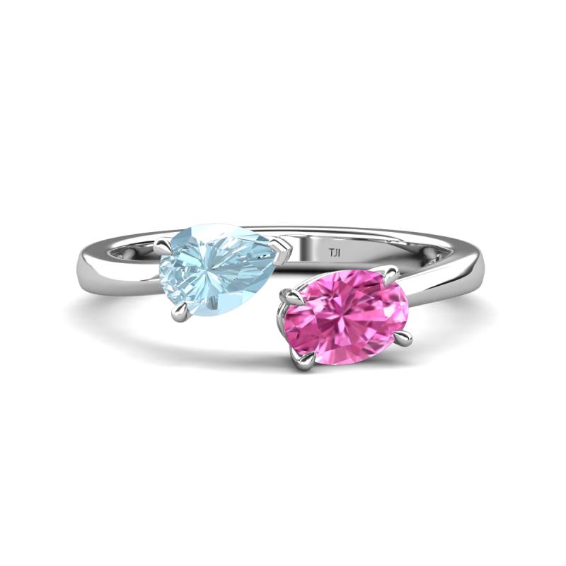 Afra 1.60 ctw Aquamarine Pear Shape (7x5 mm) & Pink Sapphire Oval Shape (7x5 mm) Toi Et Moi Engagement Ring 