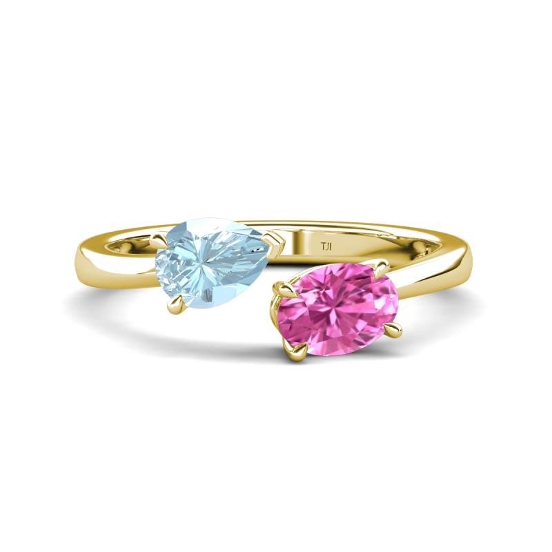 Afra 1.60 ctw Aquamarine Pear Shape (7x5 mm) & Pink Sapphire Oval Shape (7x5 mm) Toi Et Moi Engagement Ring 