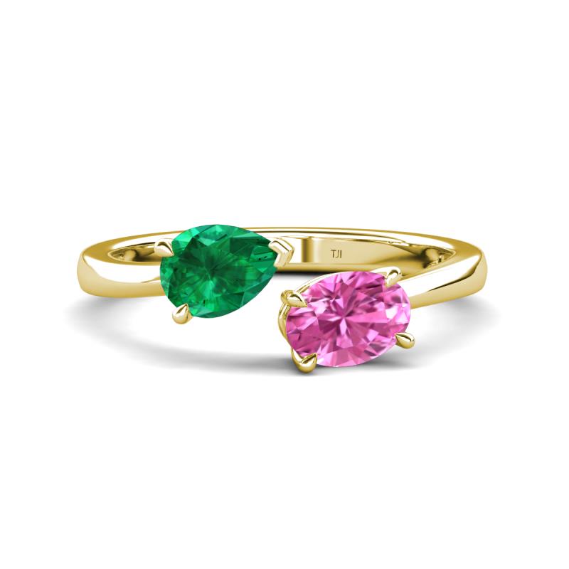 Afra 1.80 ctw Emerald Pear Shape (7x5 mm) & Pink Sapphire Oval Shape (7x5 mm) Toi Et Moi Engagement Ring 