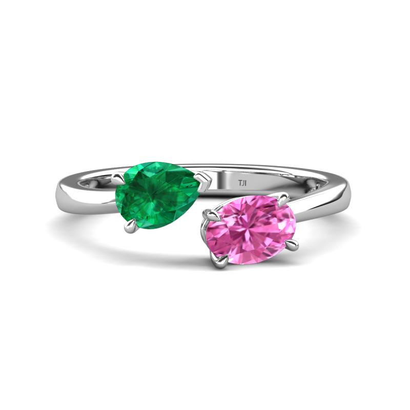 Afra 1.80 ctw Emerald Pear Shape (7x5 mm) & Pink Sapphire Oval Shape (7x5 mm) Toi Et Moi Engagement Ring 