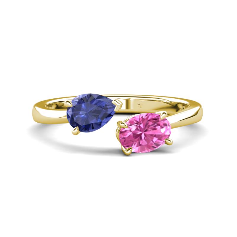 Afra 1.60 ctw Iolite Pear Shape (7x5 mm) & Pink Sapphire Oval Shape (7x5 mm) Toi Et Moi Engagement Ring 