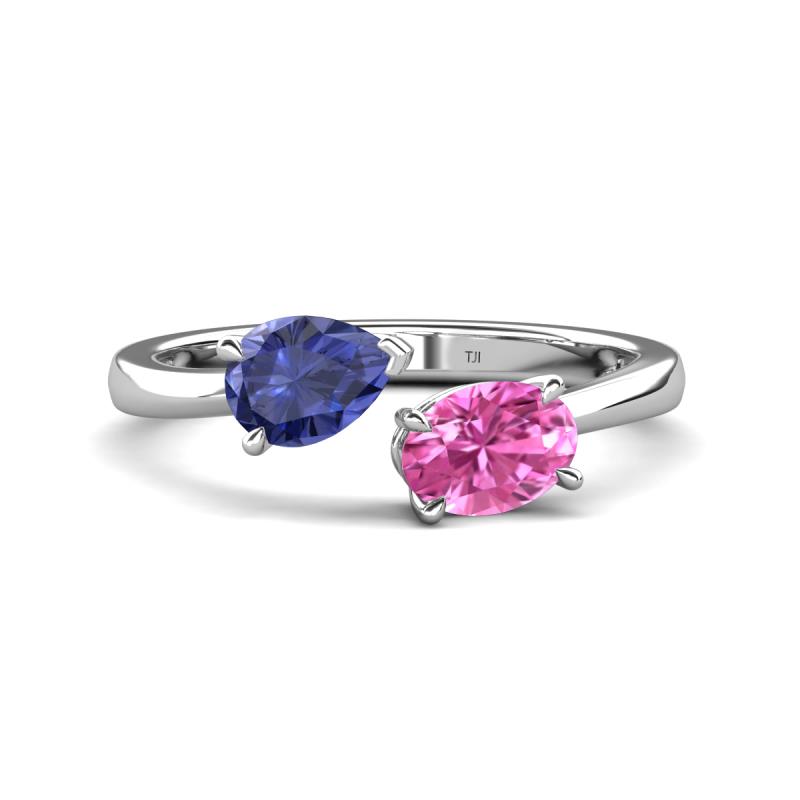 Afra 1.60 ctw Iolite Pear Shape (7x5 mm) & Pink Sapphire Oval Shape (7x5 mm) Toi Et Moi Engagement Ring 
