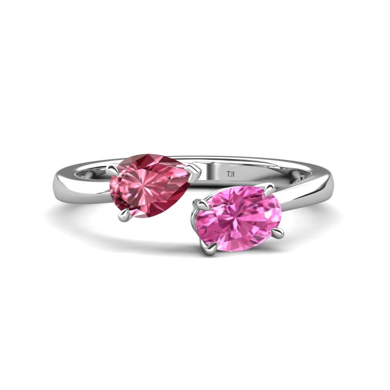 Afra 1.70 ctw Pink Tourmaline Pear Shape (7x5 mm) & Pink Sapphire Oval Shape (7x5 mm) Toi Et Moi Engagement Ring 
