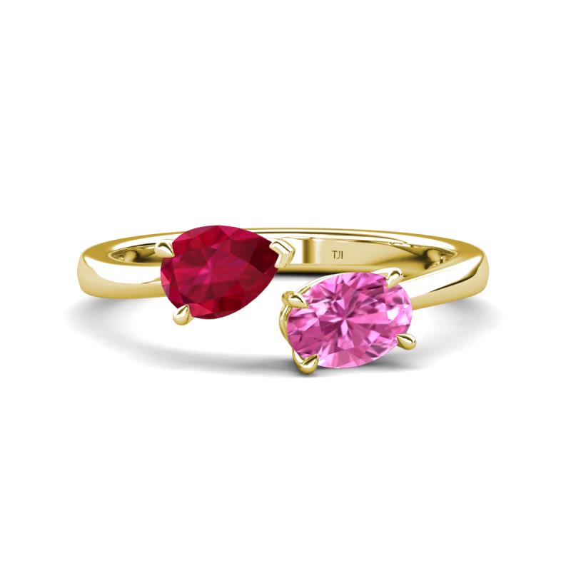 Afra 1.95 ctw Ruby Pear Shape (7x5 mm) & Pink Sapphire Oval Shape (7x5 mm) Toi Et Moi Engagement Ring 