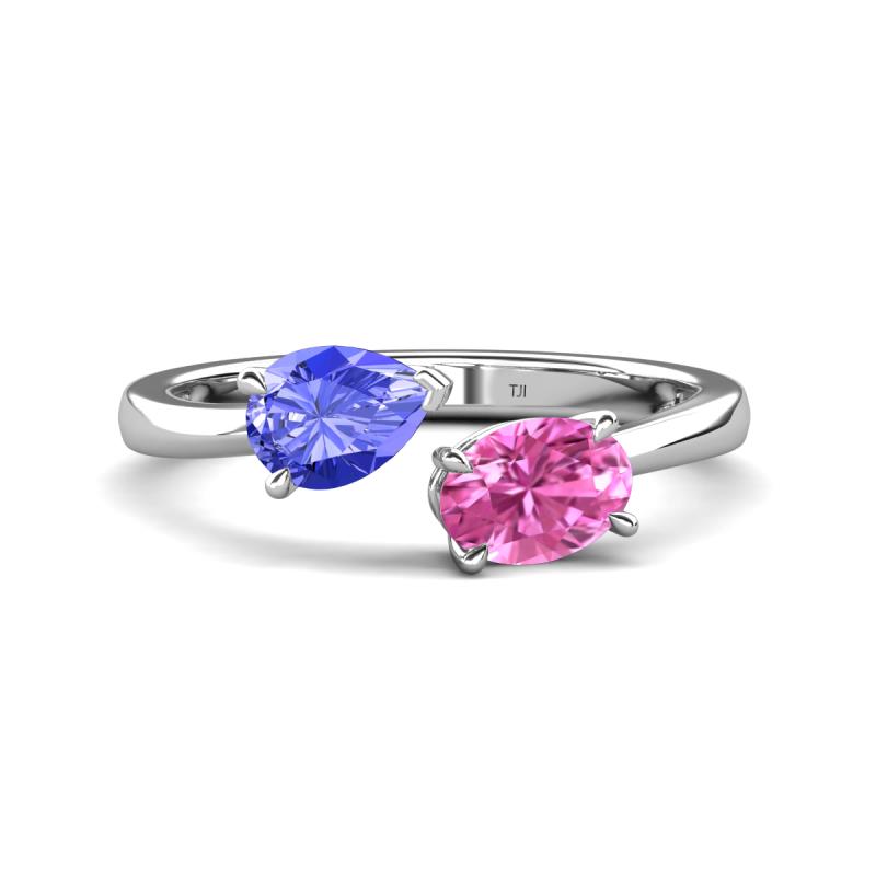 Afra 1.75 ctw Tanzanite Pear Shape (7x5 mm) & Pink Sapphire Oval Shape (7x5 mm) Toi Et Moi Engagement Ring 