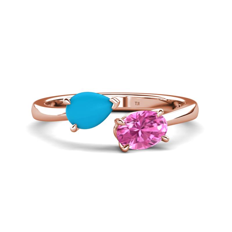 Afra 1.35 ctw Turquoise Pear Shape (7x5 mm) & Pink Sapphire Oval Shape (7x5 mm) Toi Et Moi Engagement Ring 