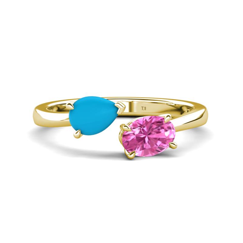 Afra 1.35 ctw Turquoise Pear Shape (7x5 mm) & Pink Sapphire Oval Shape (7x5 mm) Toi Et Moi Engagement Ring 