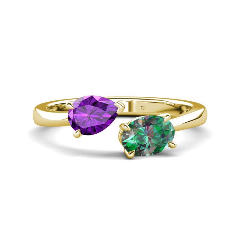 Afra 1.81 ctw Amethyst Pear Shape (7x5 mm) & Lab Created Alexandrite Oval Shape (7x5 mm) Toi Et Moi Engagement Ring 