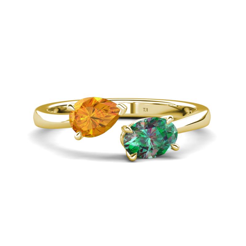 Afra 1.81 ctw Citrine Pear Shape (7x5 mm) & Lab Created Alexandrite Oval Shape (7x5 mm) Toi Et Moi Engagement Ring 