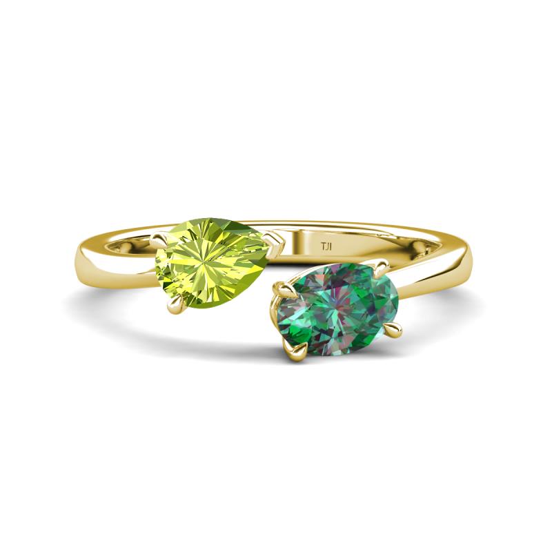 Afra 1.96 ctw Peridot Pear Shape (7x5 mm) & Lab Created Alexandrite Oval Shape (7x5 mm) Toi Et Moi Engagement Ring 
