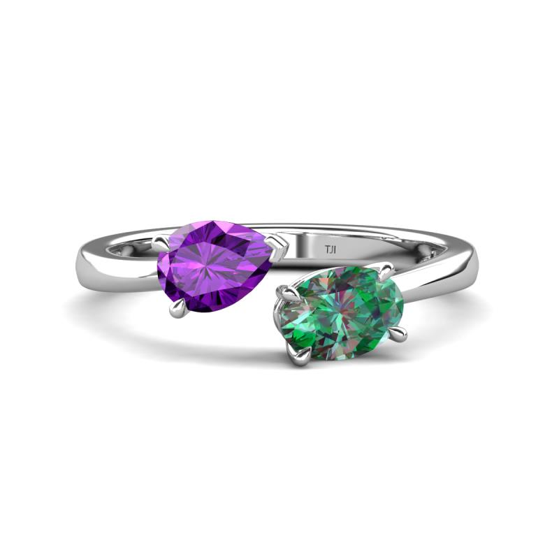 Afra 1.81 ctw Amethyst Pear Shape (7x5 mm) & Lab Created Alexandrite Oval Shape (7x5 mm) Toi Et Moi Engagement Ring 