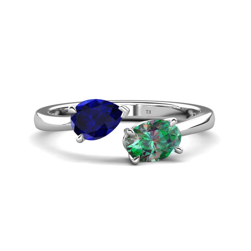 Afra 2.06 ctw Blue Sapphire Pear Shape (7x5 mm) & Lab Created Alexandrite Oval Shape (7x5 mm) Toi Et Moi Engagement Ring 