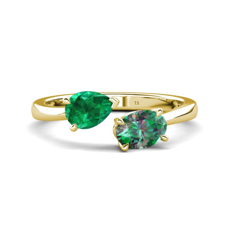 Afra 1.96 ctw Emerald Pear Shape (7x5 mm) & Lab Created Alexandrite Oval Shape (7x5 mm) Toi Et Moi Engagement Ring 