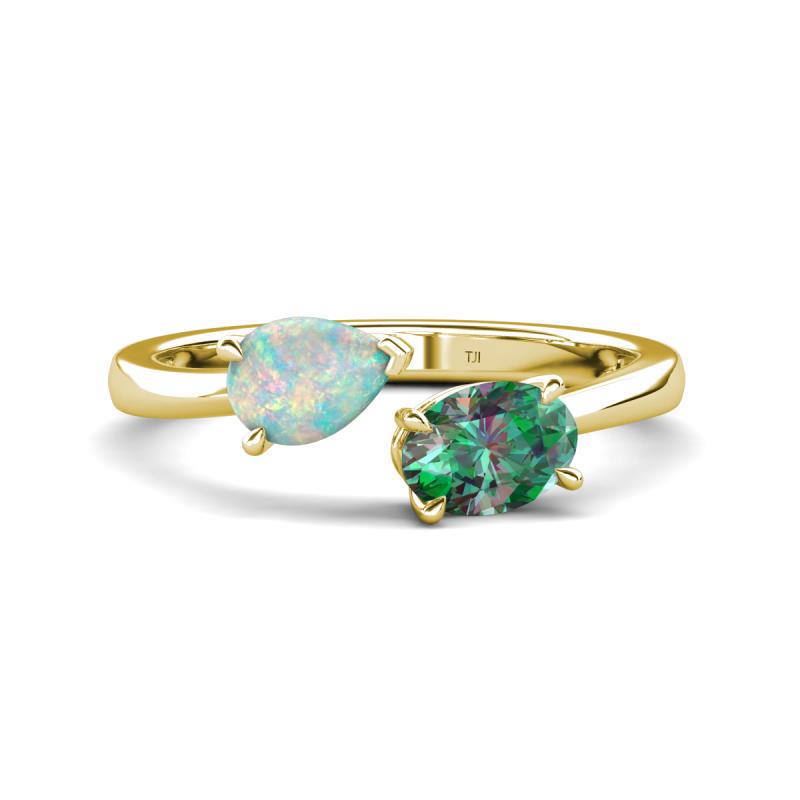 Afra 1.51 ctw Opal Pear Shape (7x5 mm) & Lab Created Alexandrite Oval Shape (7x5 mm) Toi Et Moi Engagement Ring 