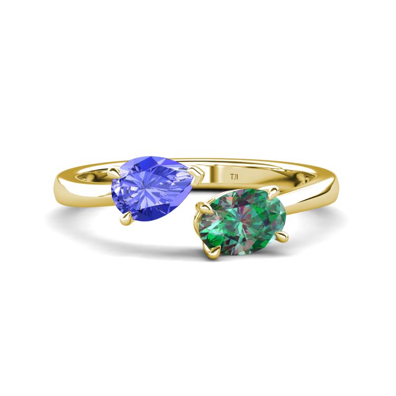 Afra 1.91 ctw Tanzanite Pear Shape (7x5 mm) & Lab Created Alexandrite Oval Shape (7x5 mm) Toi Et Moi Engagement Ring 