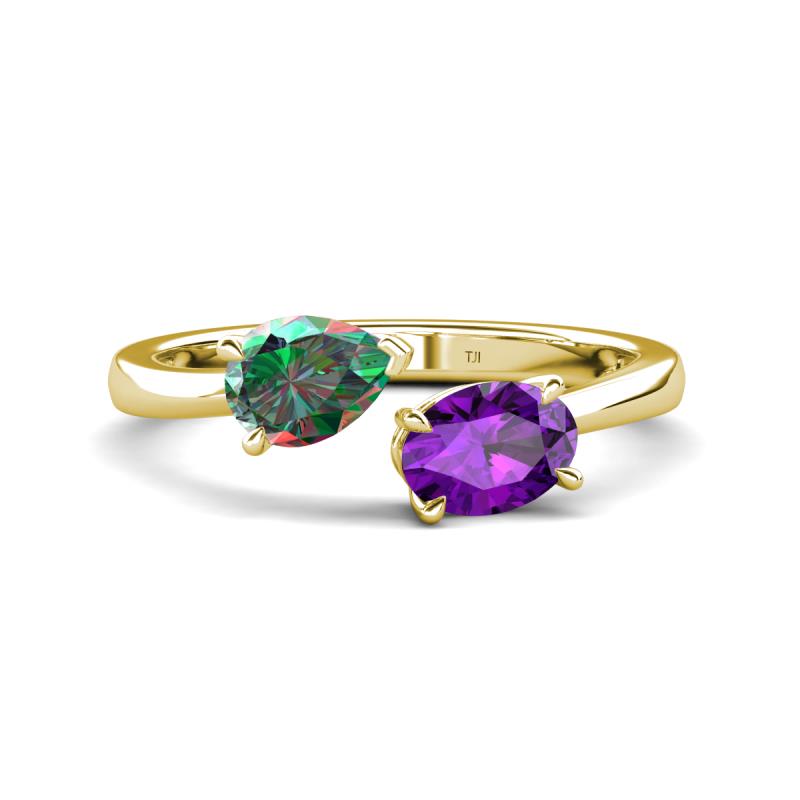 Afra 1.58 ctw Lab Created Alexandrite Pear Shape (7x5 mm) & Amethyst Oval Shape (7x5 mm) Toi Et Moi Engagement Ring 