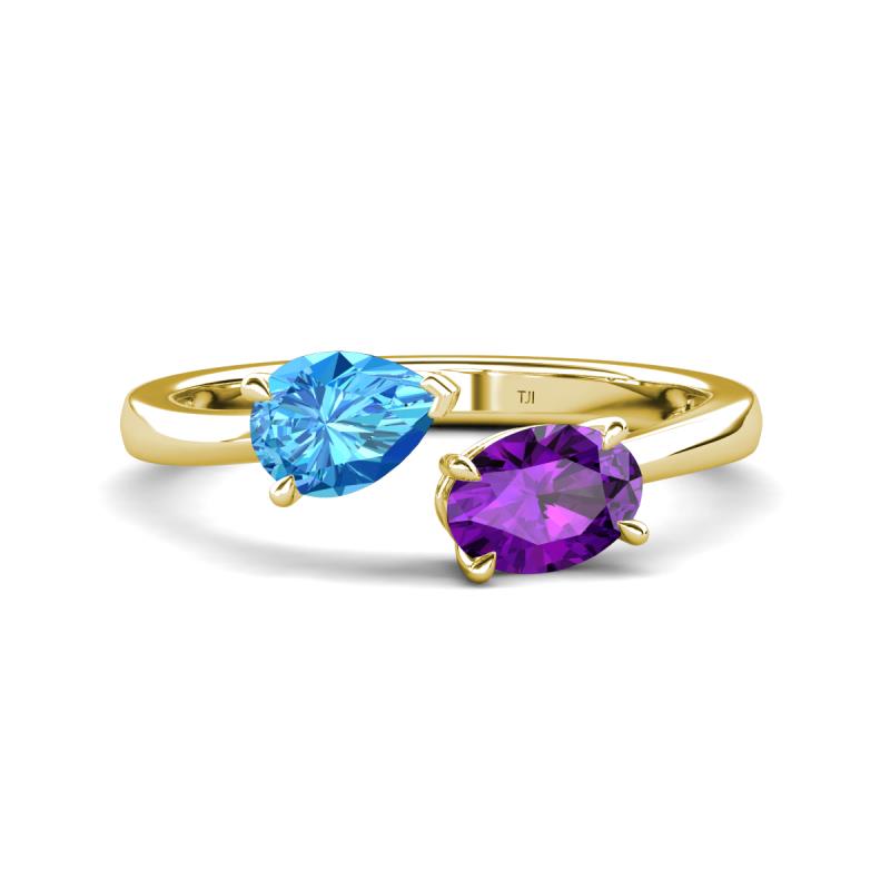 Afra 1.57 ctw Blue Topaz Pear Shape (7x5 mm) & Amethyst Oval Shape (7x5 mm) Toi Et Moi Engagement Ring 