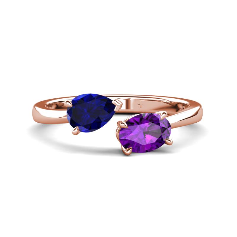 Afra 1.62 ctw Blue Sapphire Pear Shape (7x5 mm) & Amethyst Oval Shape (7x5 mm) Toi Et Moi Engagement Ring 