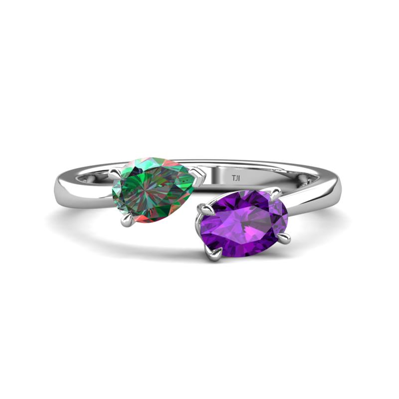 Afra 1.58 ctw Lab Created Alexandrite Pear Shape (7x5 mm) & Amethyst Oval Shape (7x5 mm) Toi Et Moi Engagement Ring 