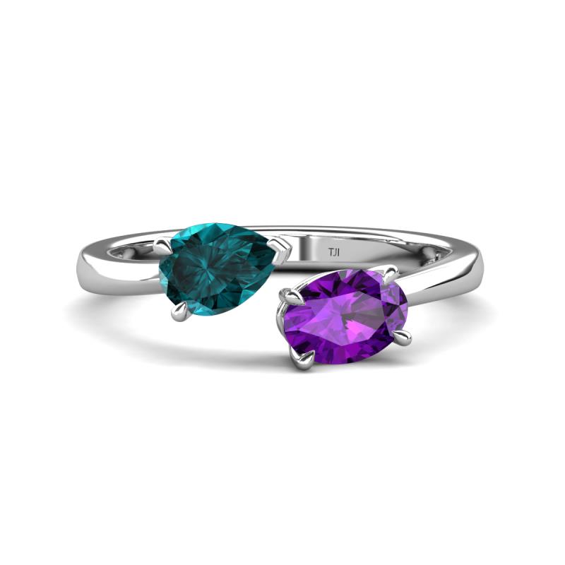 Afra 1.57 ctw London Blue Topaz Pear Shape (7x5 mm) & Amethyst Oval Shape (7x5 mm) Toi Et Moi Engagement Ring 