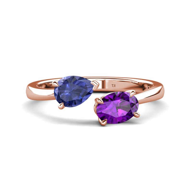 Afra 1.32 ctw Iolite Pear Shape (7x5 mm) & Amethyst Oval Shape (7x5 mm) Toi Et Moi Engagement Ring 