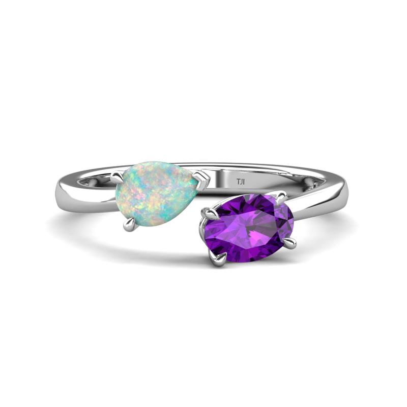 Afra 1.07 ctw Opal Pear Shape (7x5 mm) & Amethyst Oval Shape (7x5 mm) Toi Et Moi Engagement Ring 