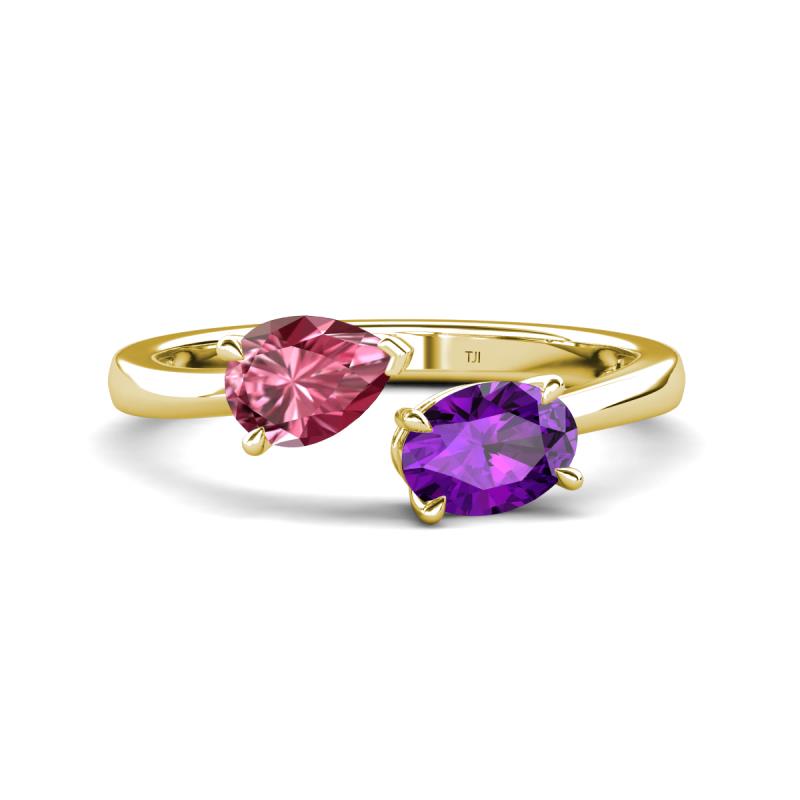 Afra 1.42 ctw Pink Tourmaline Pear Shape (7x5 mm) & Amethyst Oval Shape (7x5 mm) Toi Et Moi Engagement Ring 
