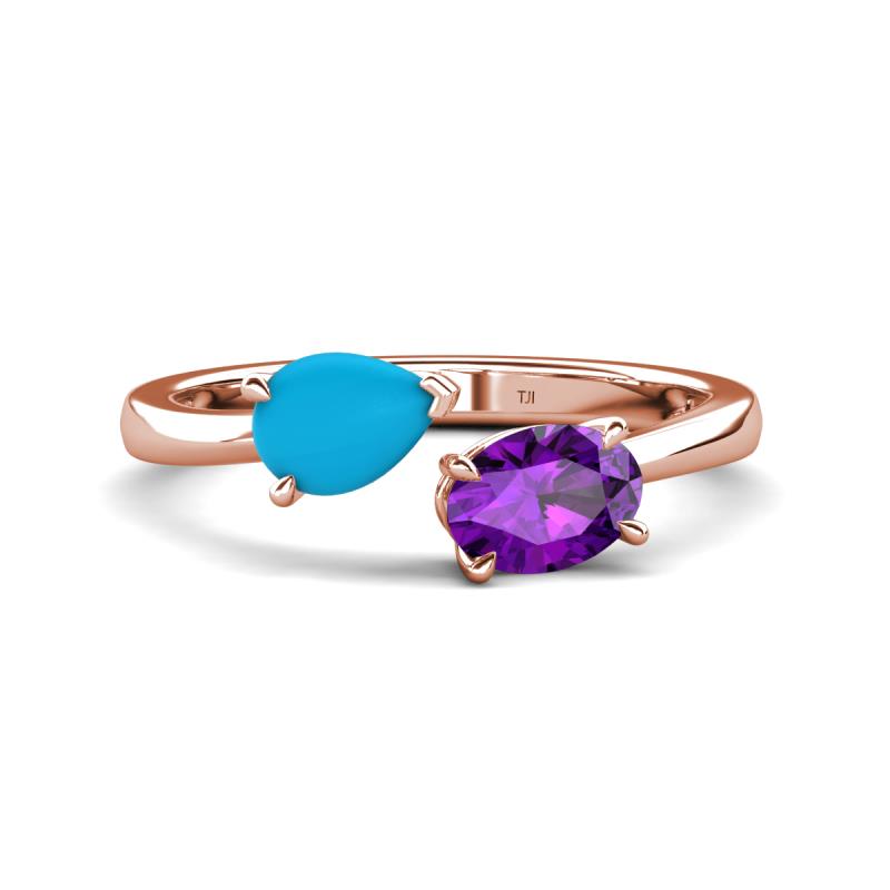 Afra 1.07 ctw Turquoise Pear Shape (7x5 mm) & Amethyst Oval Shape (7x5 mm) Toi Et Moi Engagement Ring 