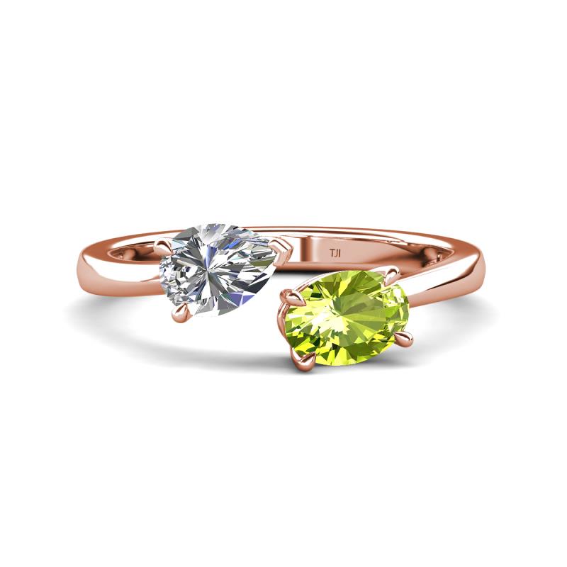 Afra 1.65 ctw IGI Certified Lab Grown Diamond  Pear Shape (7x5 mm) & Peridot Oval Shape (7x5 mm) Toi Et Moi Engagement Ring 