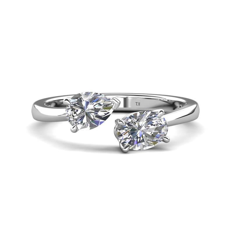 Afra 1.60 ctw IGI Certified Lab Grown Diamond  Pear Shape (7x5 mm) & Moissanite Oval Shape (7x5 mm) Toi Et Moi Engagement Ring 