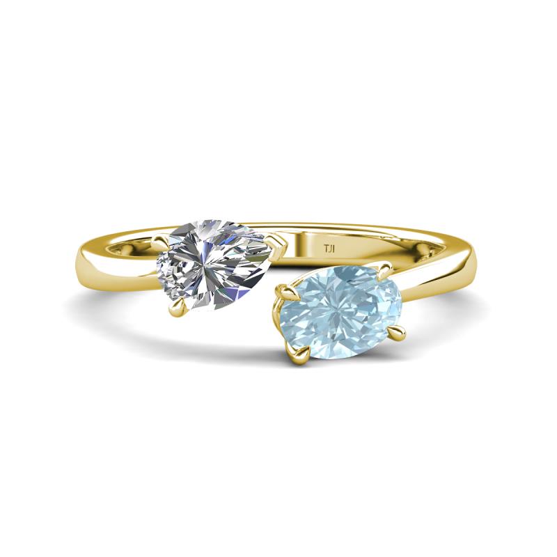 Afra 1.47 ctw IGI Certified Lab Grown Diamond  Pear Shape (7x5 mm) & Aquamarine Oval Shape (7x5 mm) Toi Et Moi Engagement Ring 