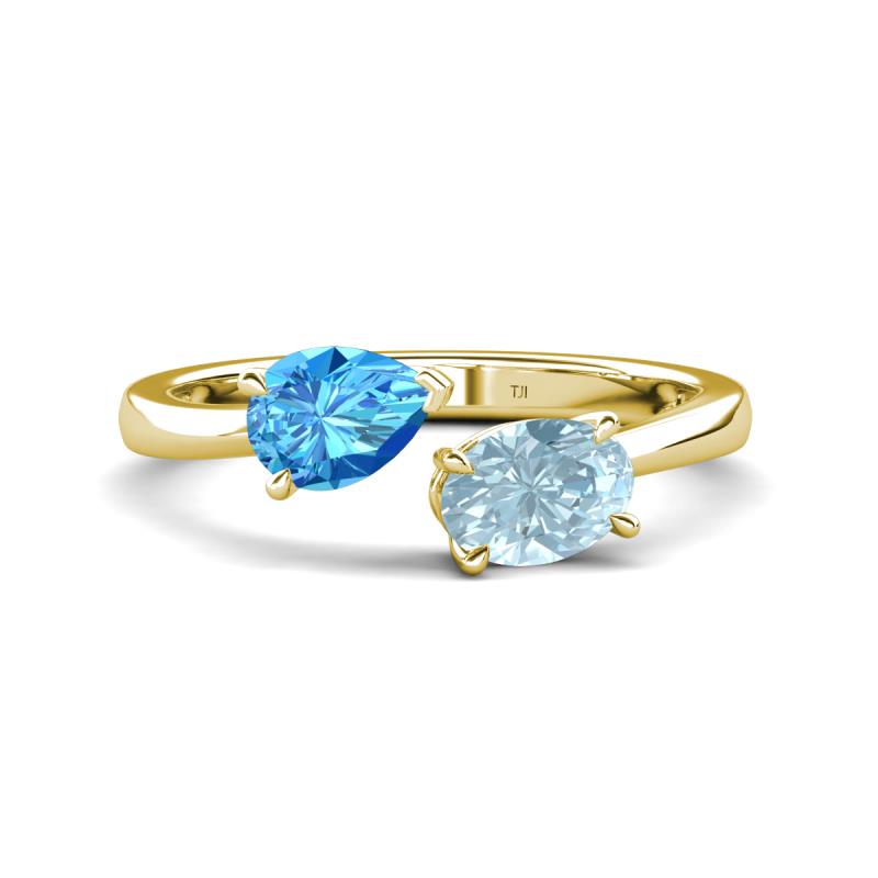 Afra 1.57 ctw Blue Topaz Pear Shape (7x5 mm) & Aquamarine Oval Shape (7x5 mm) Toi Et Moi Engagement Ring 