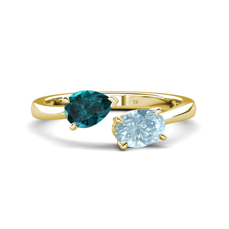 Afra 1.57 ctw London Blue Topaz Pear Shape (7x5 mm) & Aquamarine Oval Shape (7x5 mm) Toi Et Moi Engagement Ring 