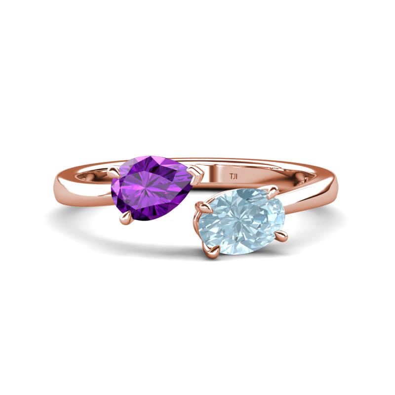 Afra 1.37 ctw Amethyst Pear Shape (7x5 mm) & Aquamarine Oval Shape (7x5 mm) Toi Et Moi Engagement Ring 