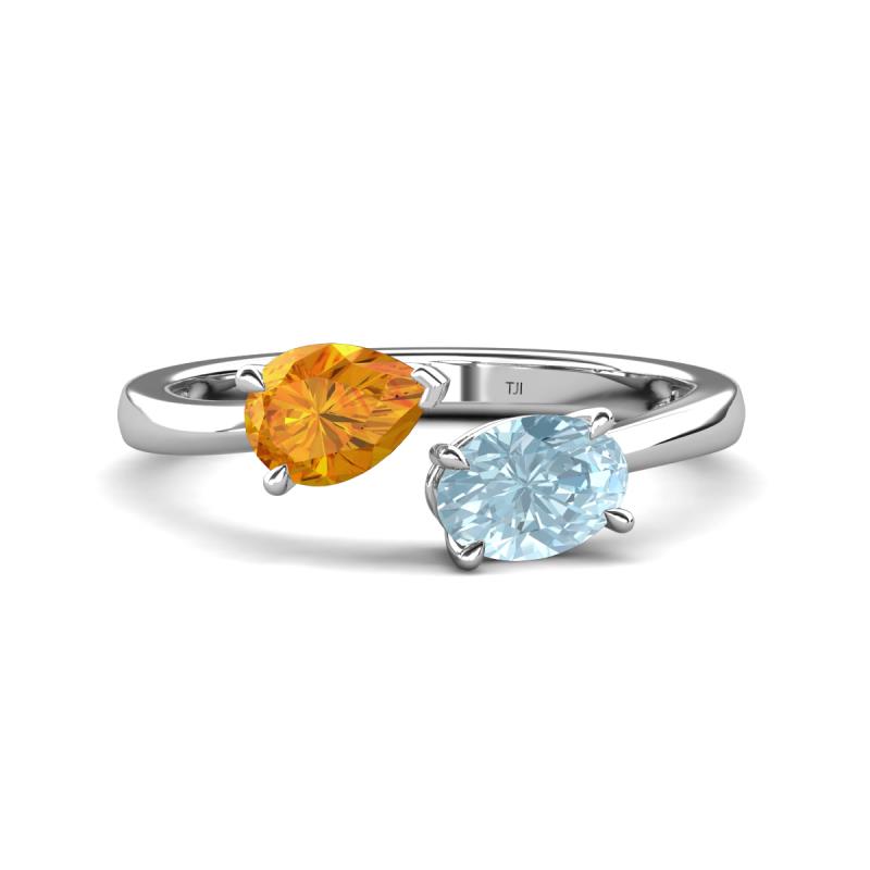 Afra 1.37 ctw Citrine Pear Shape (7x5 mm) & Aquamarine Oval Shape (7x5 mm) Toi Et Moi Engagement Ring 