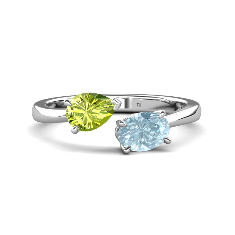 Afra 1.52 ctw Peridot Pear Shape (7x5 mm) & Aquamarine Oval Shape (7x5 mm) Toi Et Moi Engagement Ring 