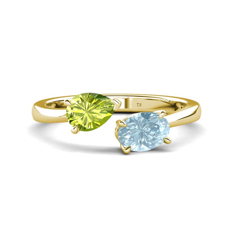 Afra 1.52 ctw Peridot Pear Shape (7x5 mm) & Aquamarine Oval Shape (7x5 mm) Toi Et Moi Engagement Ring 