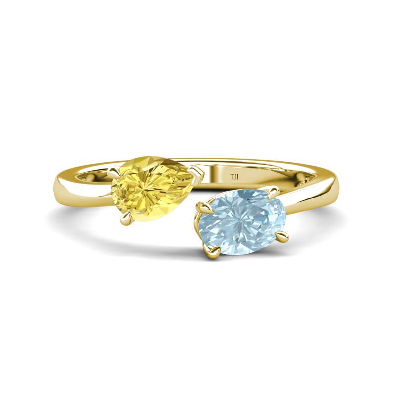 Afra 1.62 ctw Yellow Sapphire Pear Shape (7x5 mm) & Aquamarine Oval Shape (7x5 mm) Toi Et Moi Engagement Ring 
