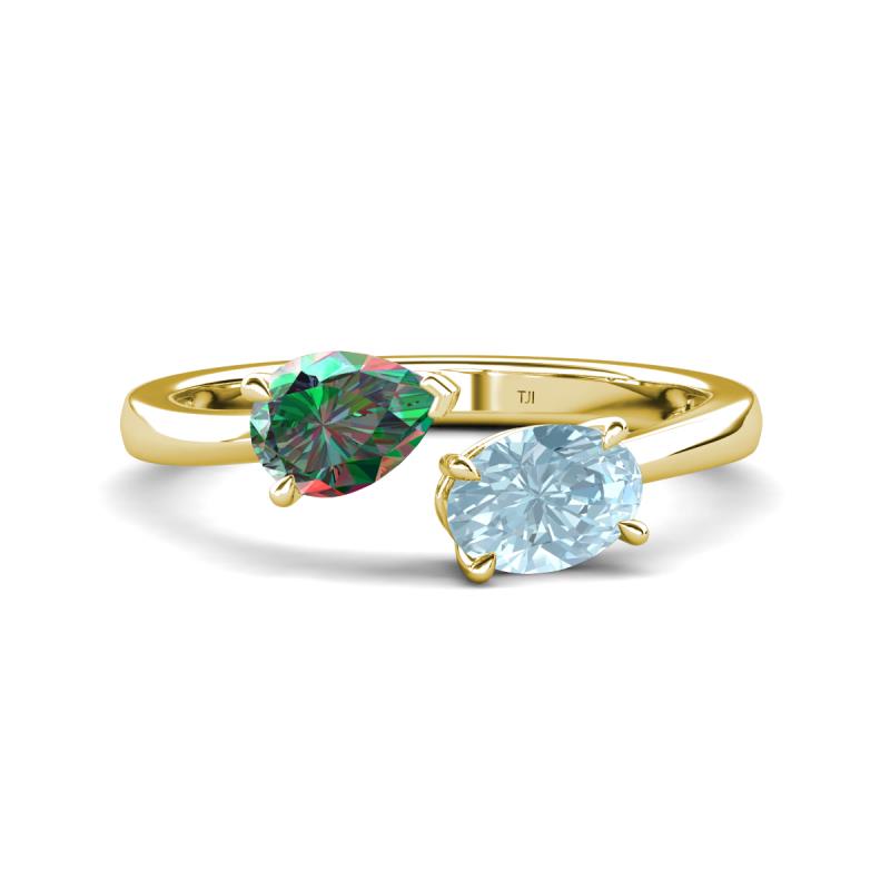 Afra 1.58 ctw Lab Created Alexandrite Pear Shape (7x5 mm) & Aquamarine Oval Shape (7x5 mm) Toi Et Moi Engagement Ring 