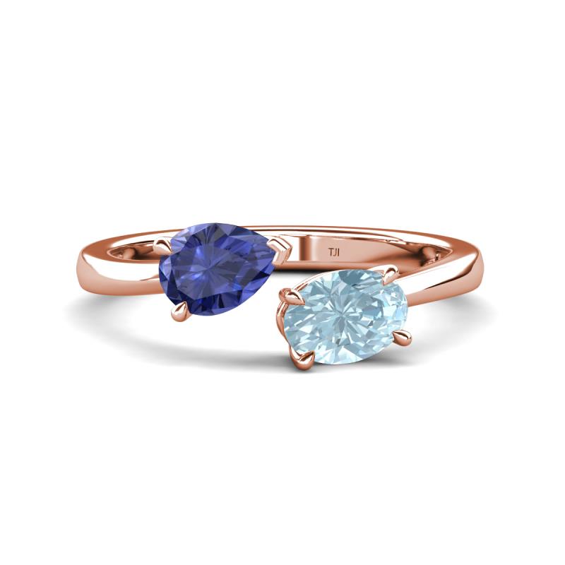 Afra 1.32 ctw Iolite Pear Shape (7x5 mm) & Aquamarine Oval Shape (7x5 mm) Toi Et Moi Engagement Ring 