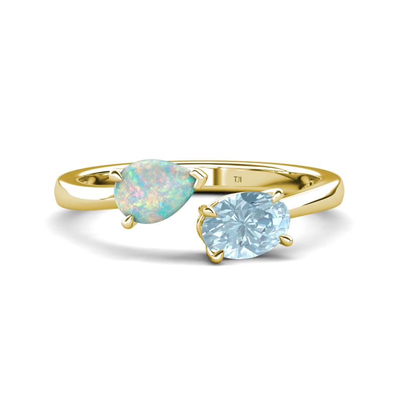 Afra 1.07 ctw Opal Pear Shape (7x5 mm) & Aquamarine Oval Shape (7x5 mm) Toi Et Moi Engagement Ring 