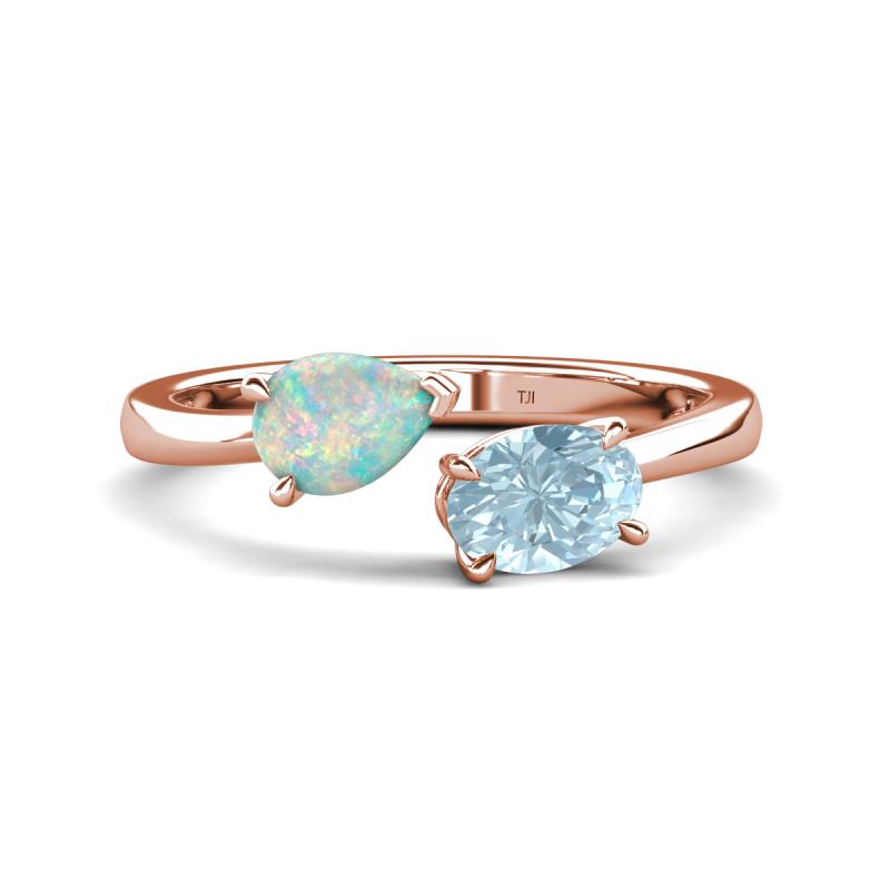 Afra 1.07 ctw Opal Pear Shape (7x5 mm) & Aquamarine Oval Shape (7x5 mm) Toi Et Moi Engagement Ring 