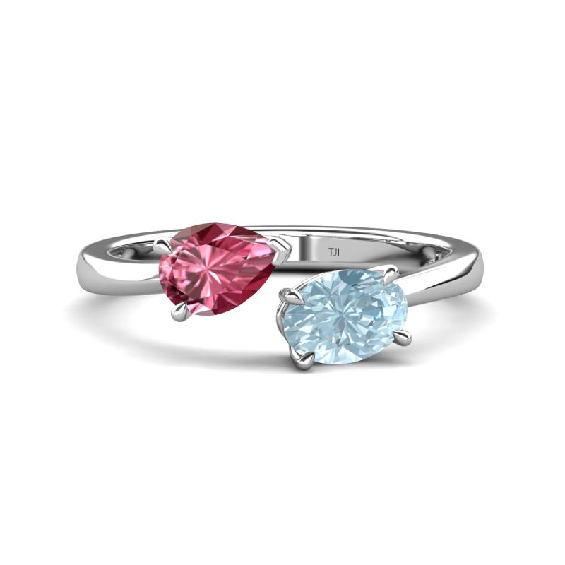 Afra 1.42 ctw Pink Tourmaline Pear Shape (7x5 mm) & Aquamarine Oval Shape (7x5 mm) Toi Et Moi Engagement Ring 