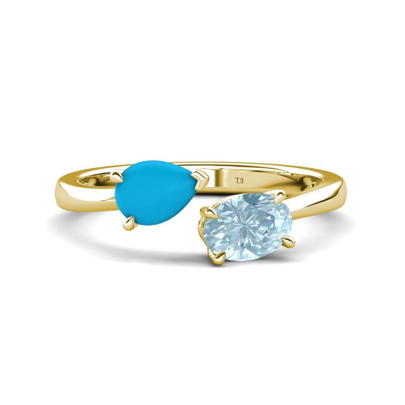 Afra 1.07 ctw Turquoise Pear Shape (7x5 mm) & Aquamarine Oval Shape (7x5 mm) Toi Et Moi Engagement Ring 