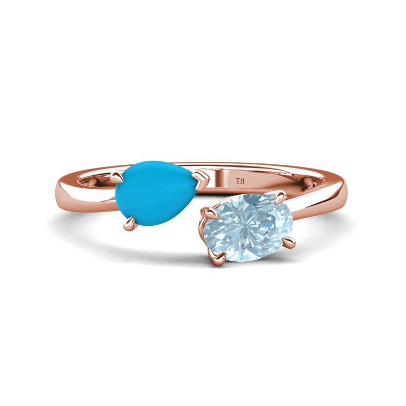 Afra 1.07 ctw Turquoise Pear Shape (7x5 mm) & Aquamarine Oval Shape (7x5 mm) Toi Et Moi Engagement Ring 